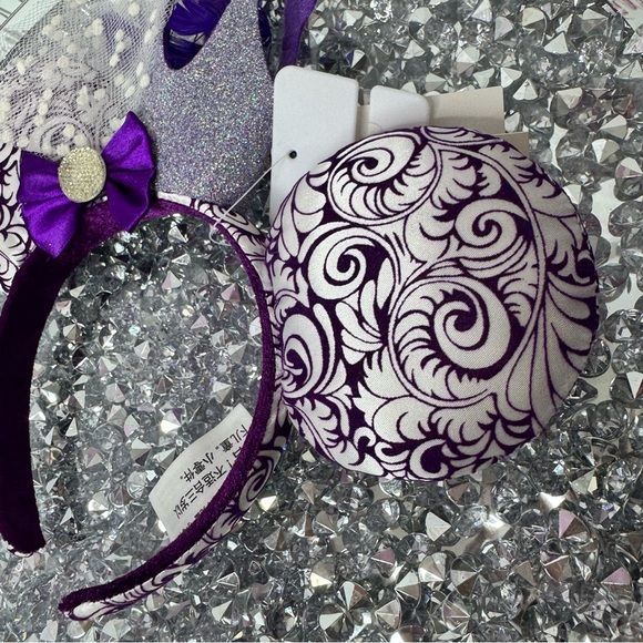 Disney ears jubilee brand new with tags crown feather bow Purple Silver Headband main image 8